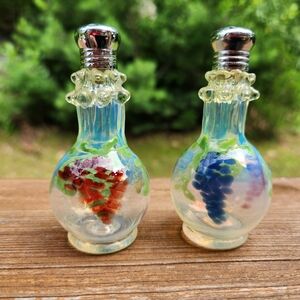 Handblown And Hand Painted Salt & Pepper Shakers With Bunch Of Grapes Design
